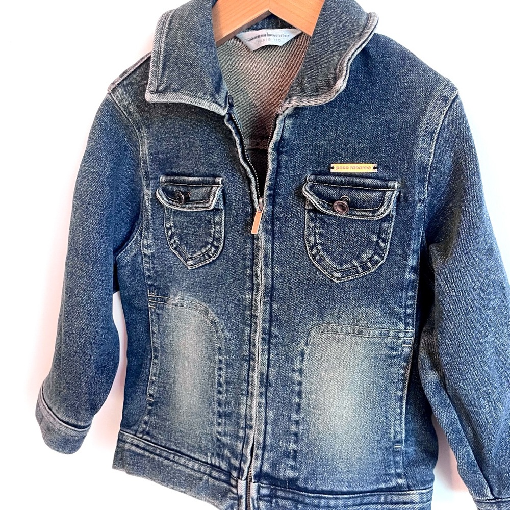 Paco Rabanne Designer Vintage Y2K Tailored Denim Jacket, Full Zip, Awesome Fades